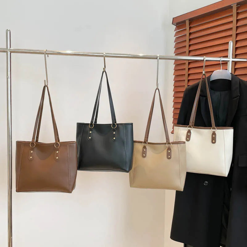 Korean style horizontal square shoulder underarm bag in PU leather with sandwich pocket design