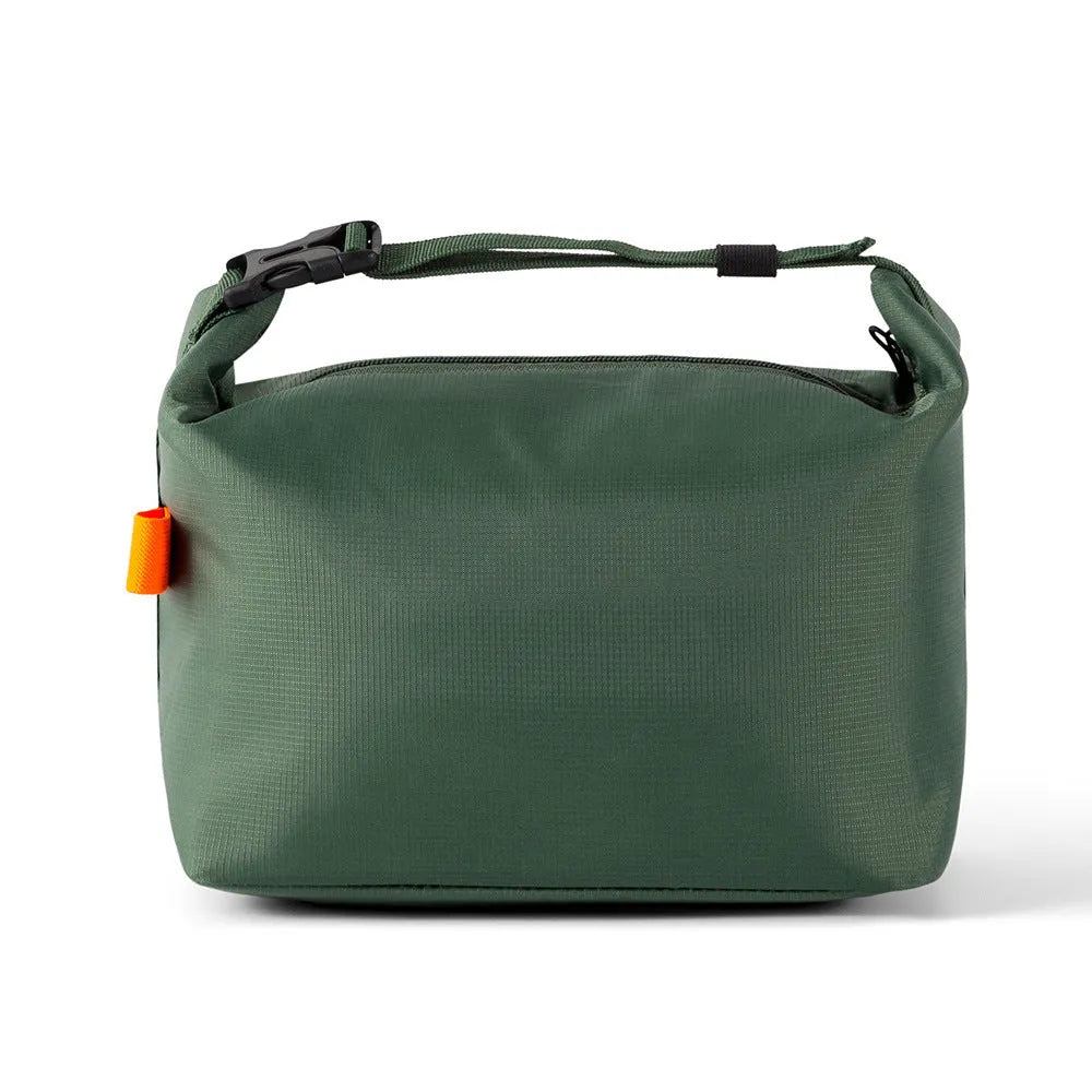 Japanese style thermal insulated lunch bag in Oxford cloth, grey colour, showing wide opening.