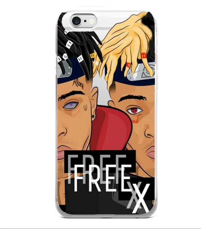 Transparent half-wrapped iPhone case with matte finish and XXXTentacion graphic design on a phone.