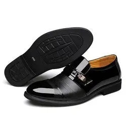 Business casual patent leather formal shoes in black and brown with rubber outsole