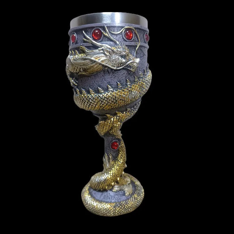 Red wine glass with 3D Chinese dragon decoration in gold or red colour.