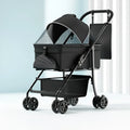 Black metal pet cart with one-click folding mechanism and detachable construction