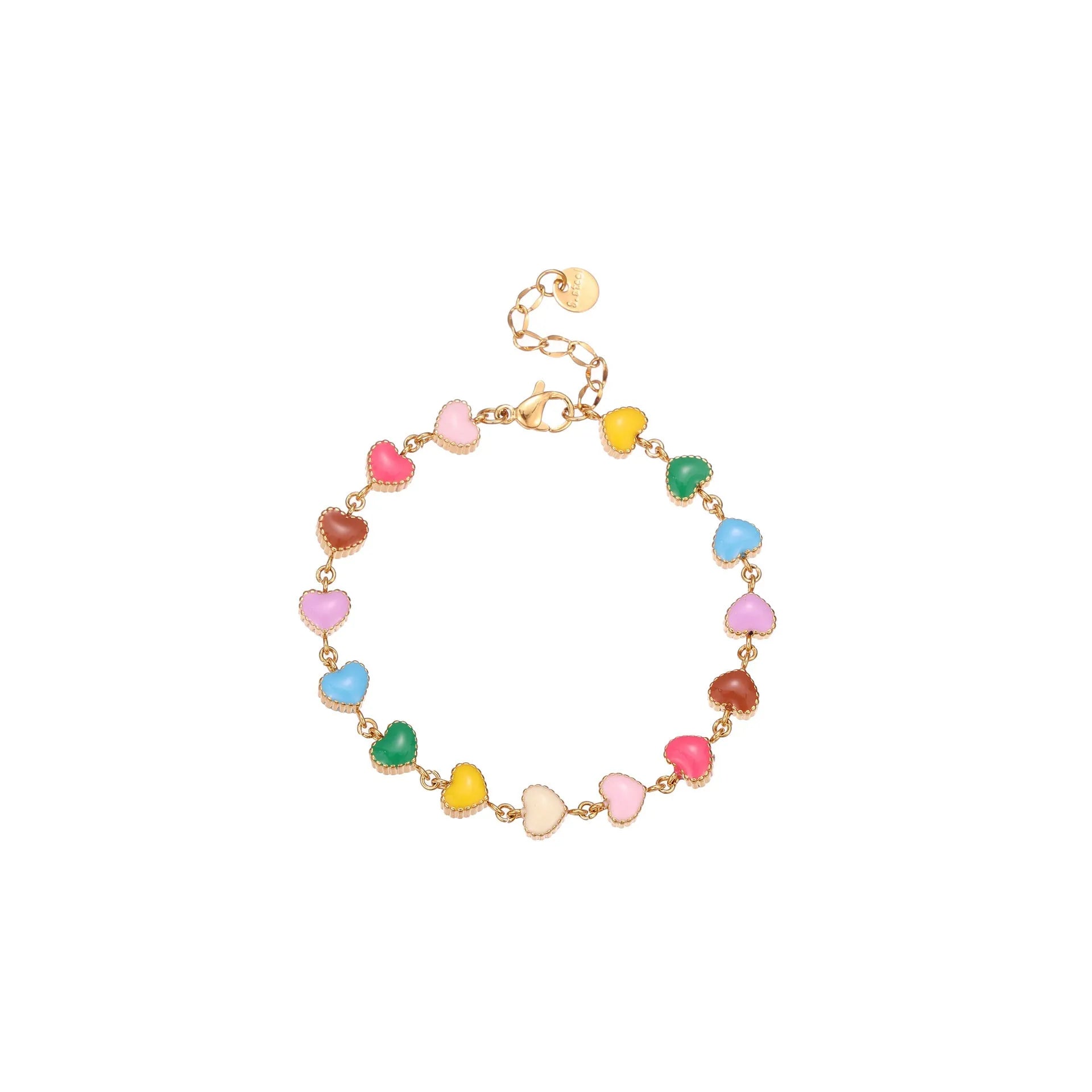 Women's heart-shaped stainless steel bracelet with colourful oil necklace element in gold electroplated finish