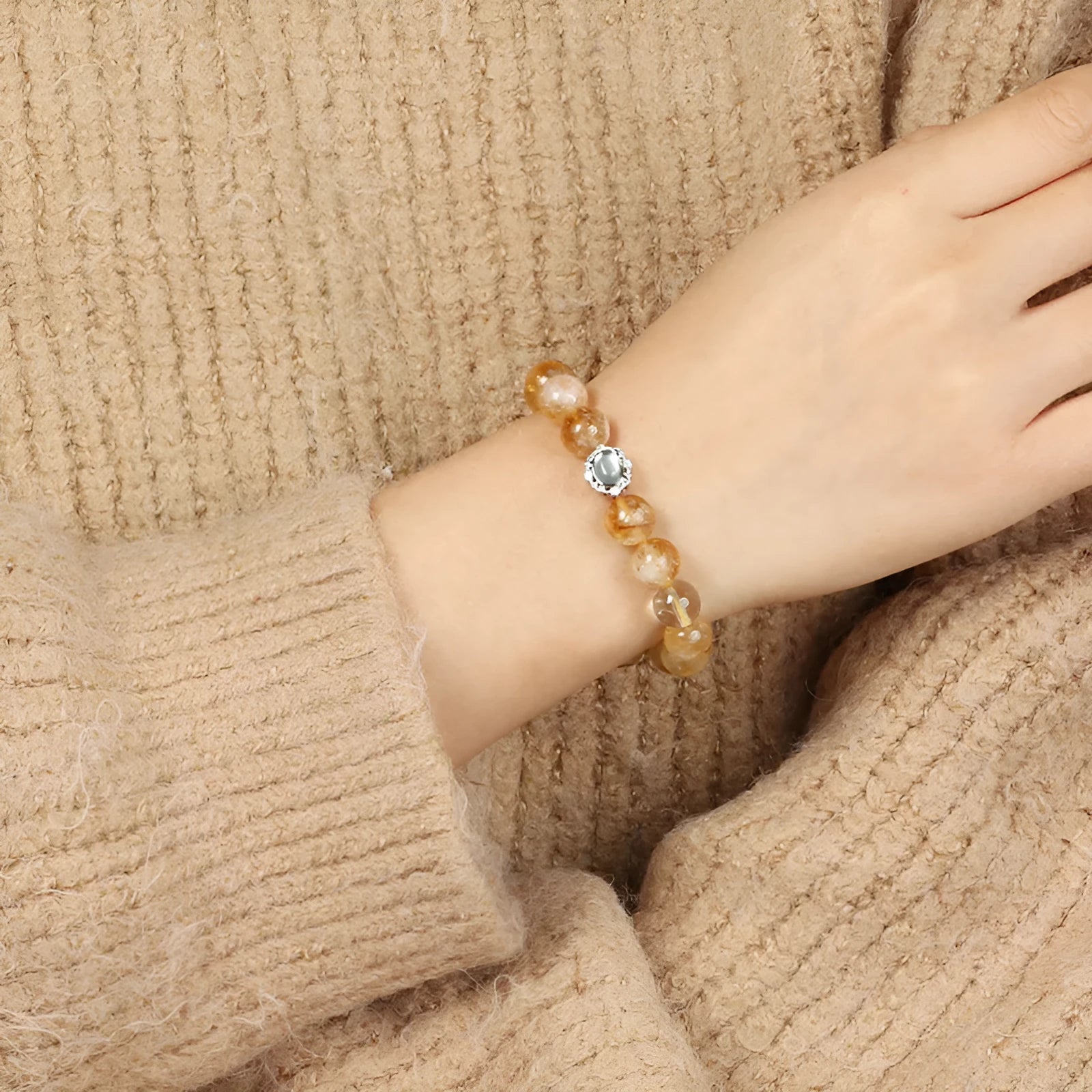 Citrine crystal geometric bracelet with 10mm width and grinding texture