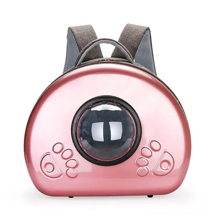 Transparent space capsule cat carrier bag with hard PC canvas shell and coloured front cover
