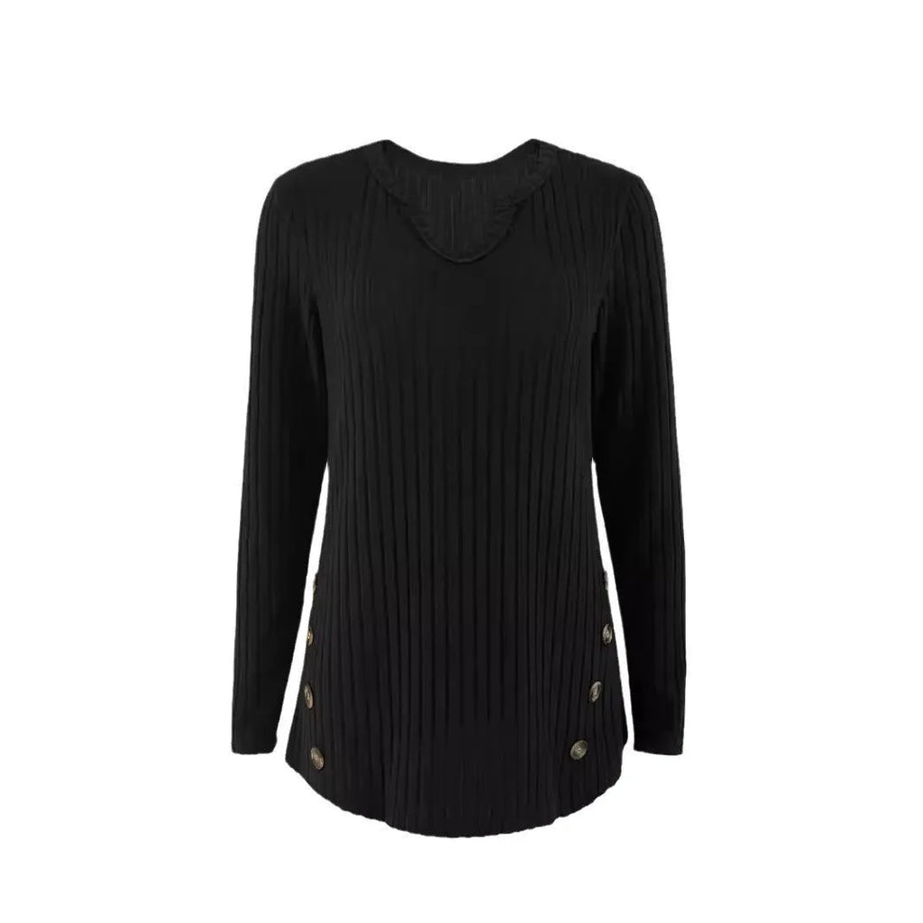 Casual button-up knitted polyester pullover sweater in solid colour