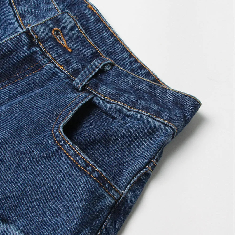 Women's blue baggy wide leg jeans with multi-pockets and denim cotton fabric