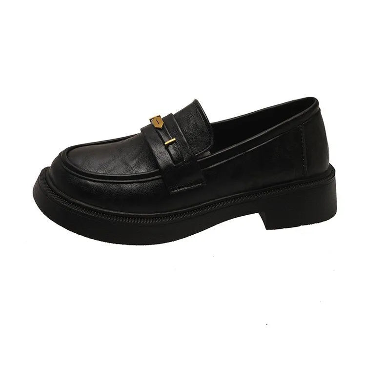 Women's small leather shoes, round toe, mid heel 3-5cm, microfiber upper, black colour