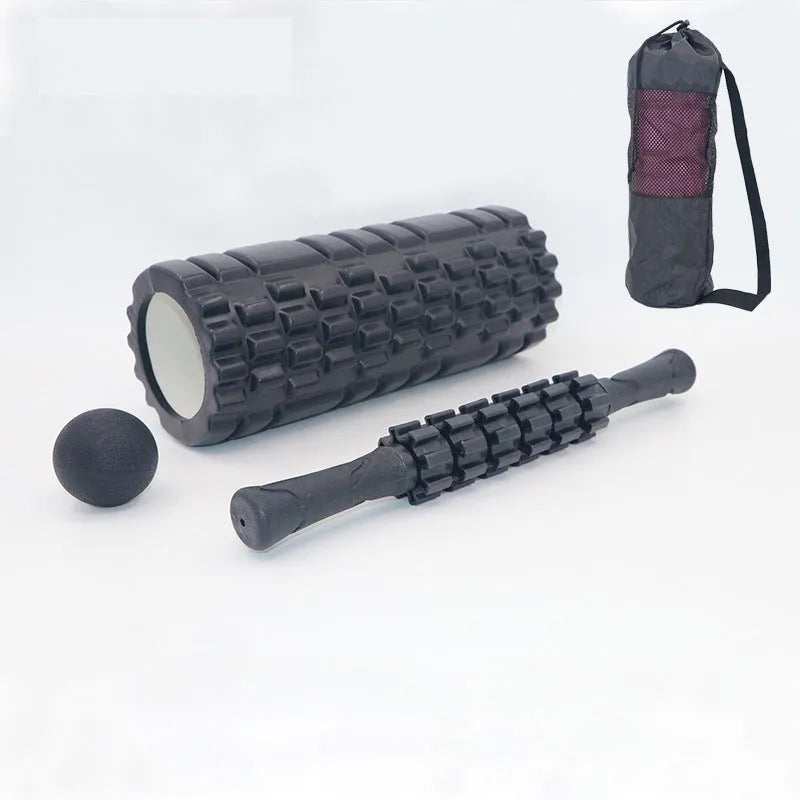 Black six-piece 33cm foam massage roller stick for fitness recovery