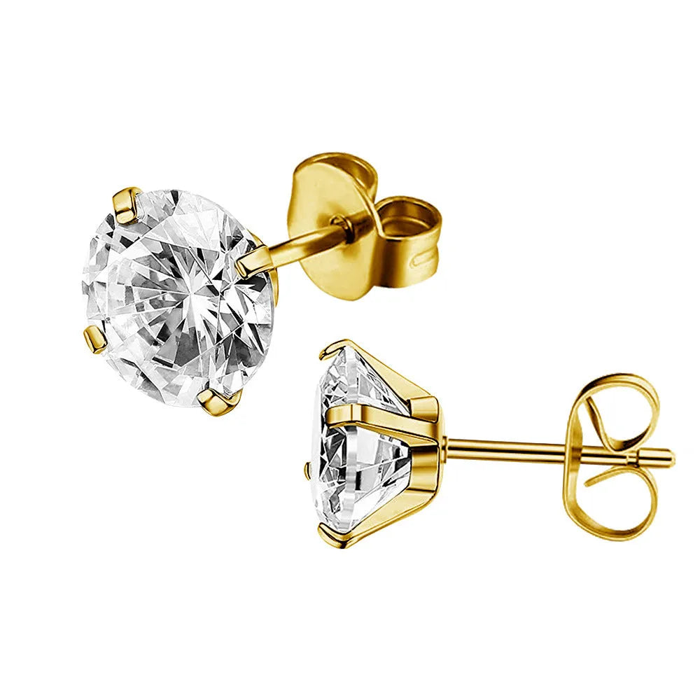 Geometric square zircon stud earrings in stainless steel with electroplated finish