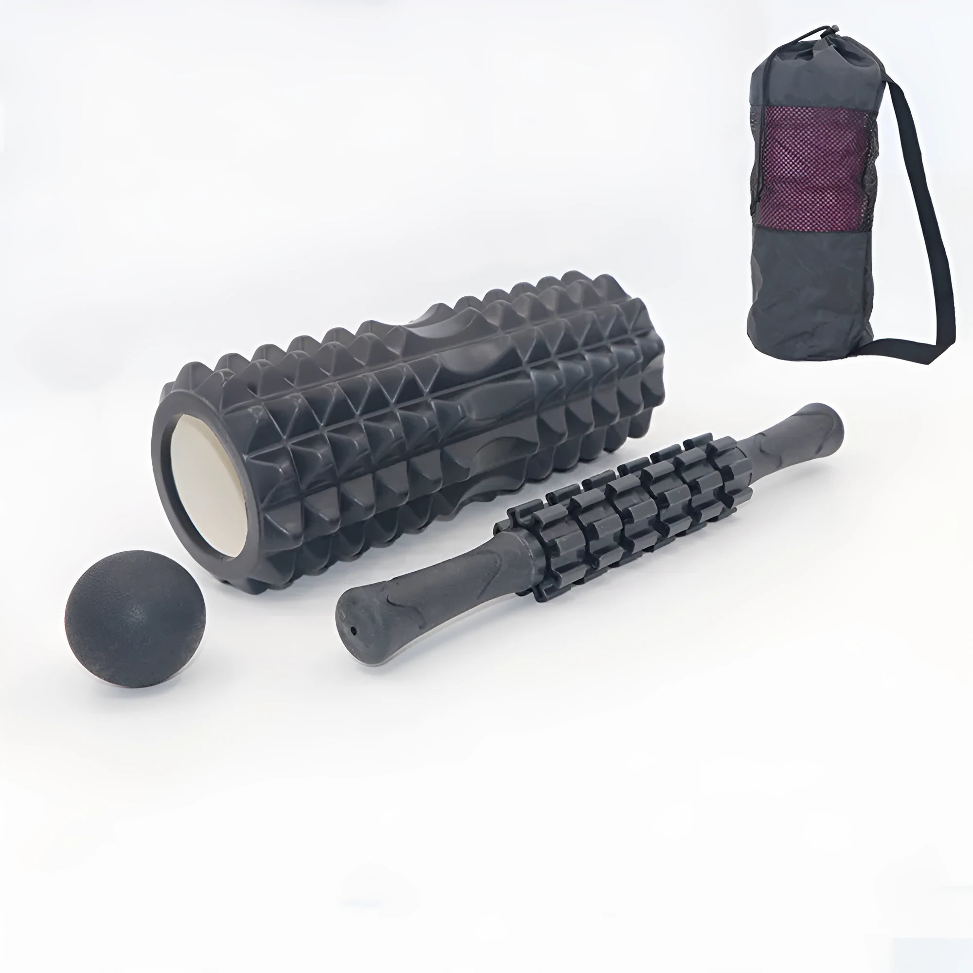 Black six-piece 33cm foam massage roller stick for fitness recovery