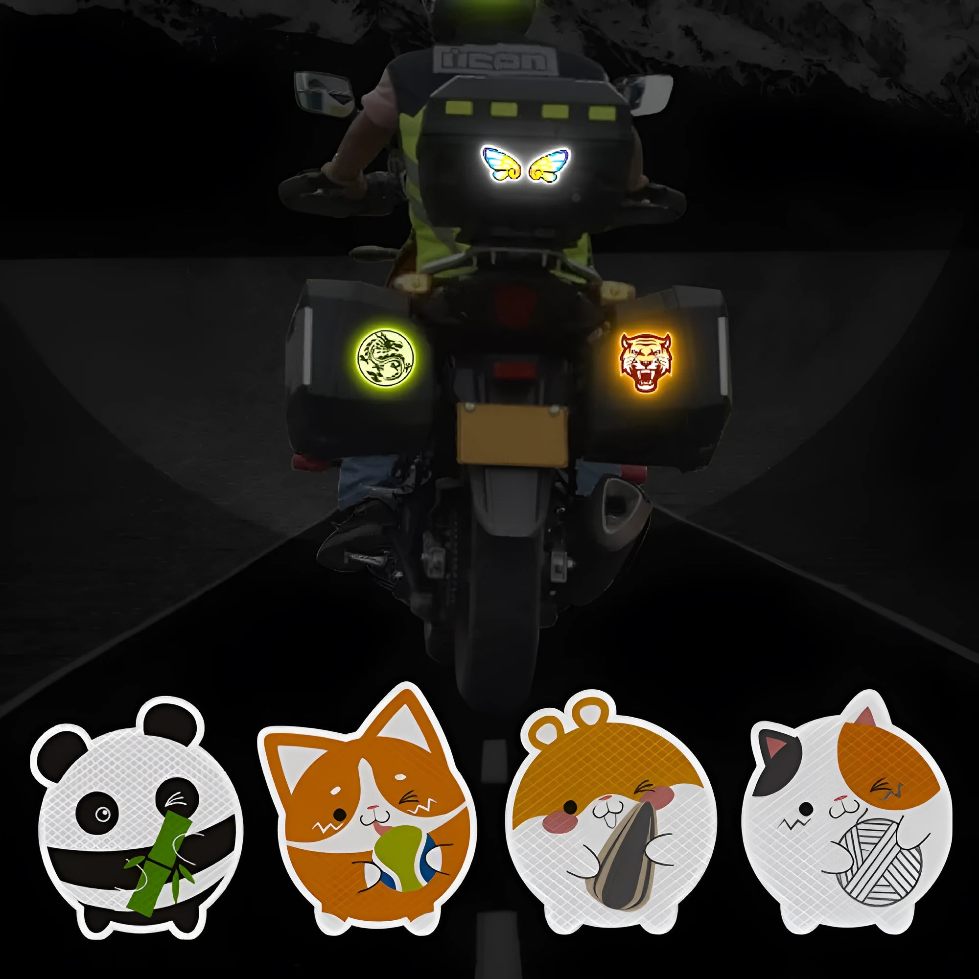Pair of reflective warning stickers with diamond film for vehicles, approximately 9 by 5 cm