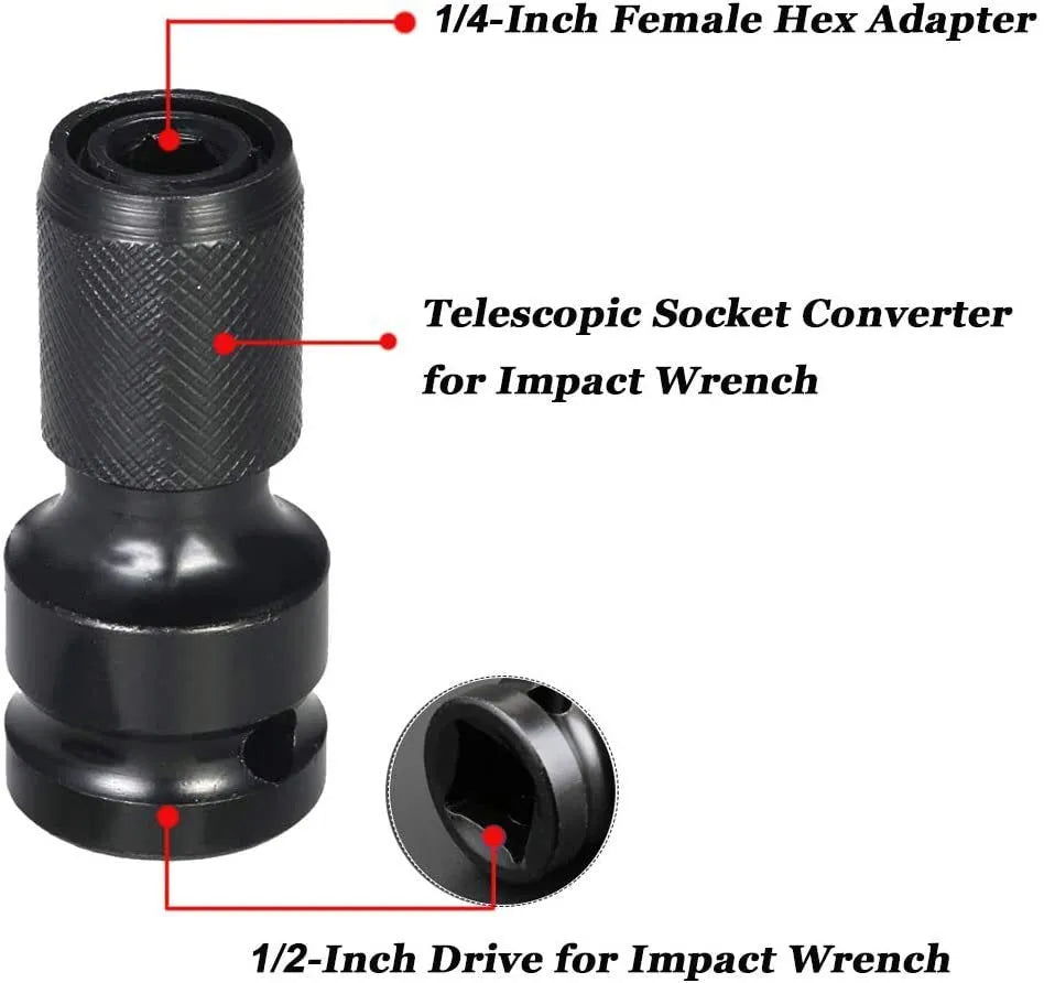 Scaling bit holder with telescopic sleeve and hexagonal handle for electric wrench adaptation