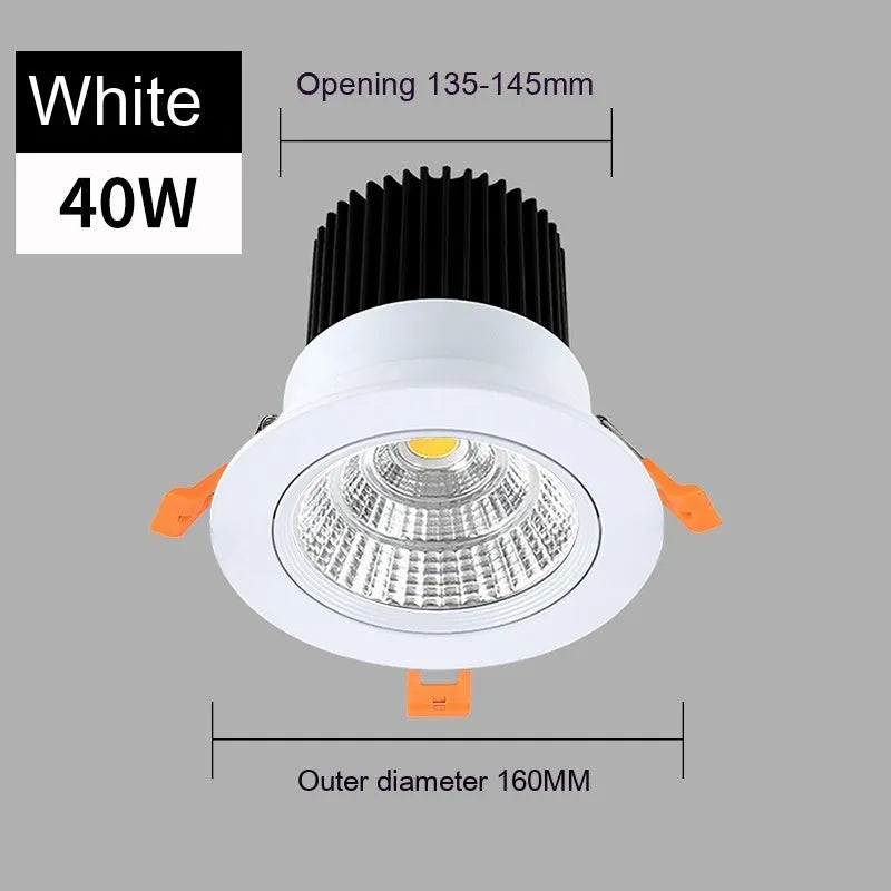Black aluminium embedded LED ceiling spotlight with anti-glare design showing three colour temperature options