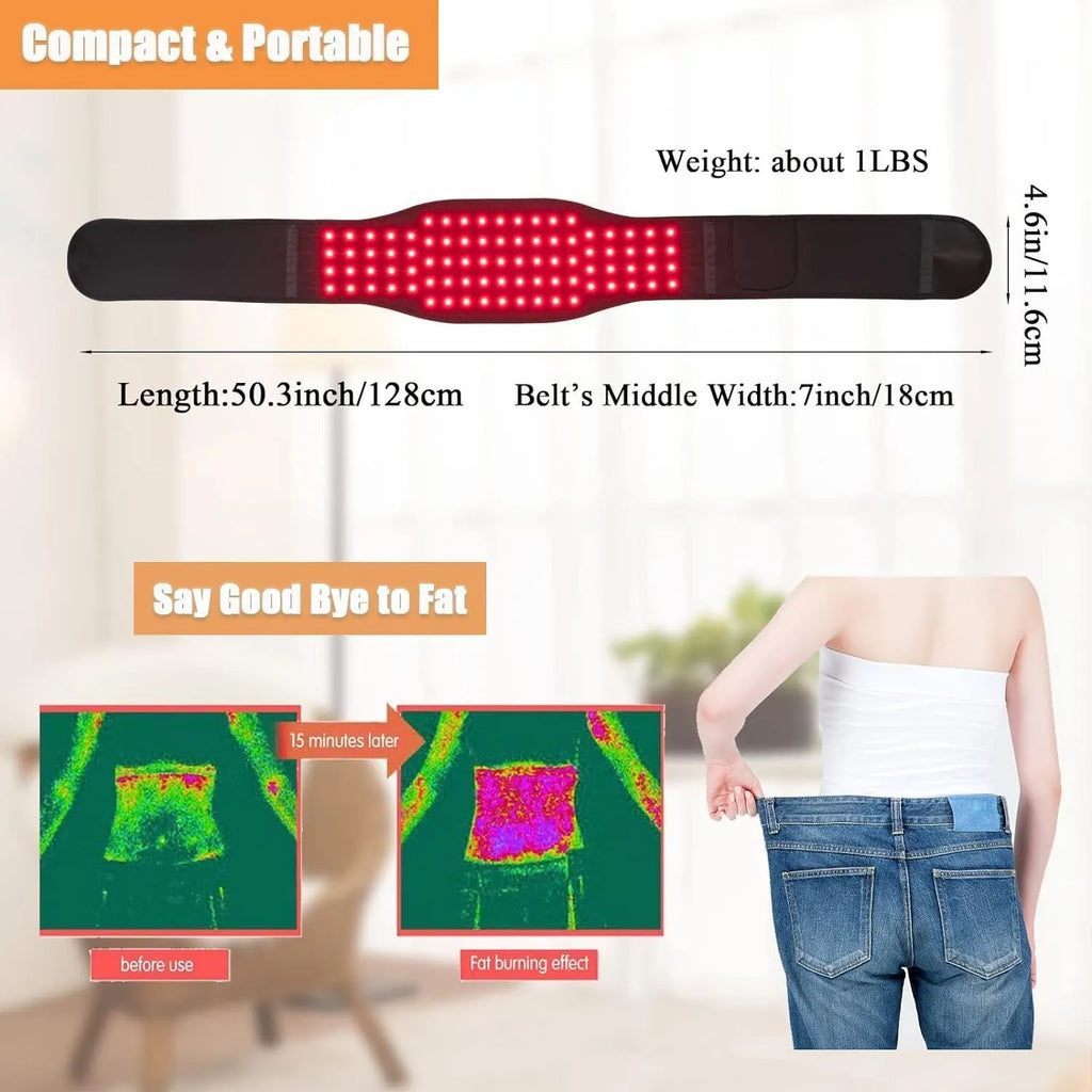 Black infrared physical therapy belt with red light technology for waist pain relief