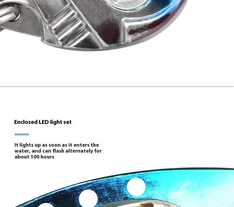 Electronic fishing lure with luminous metal vib in blue and red body options