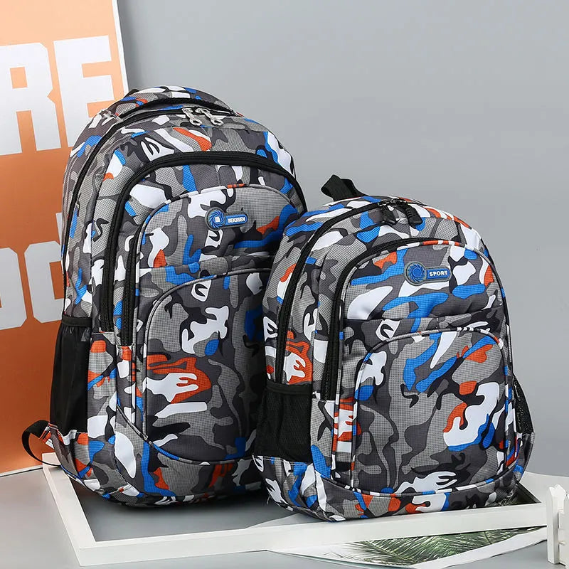 Blue lightweight Oxford fabric backpack for teenagers with side zip pockets and padded straps.