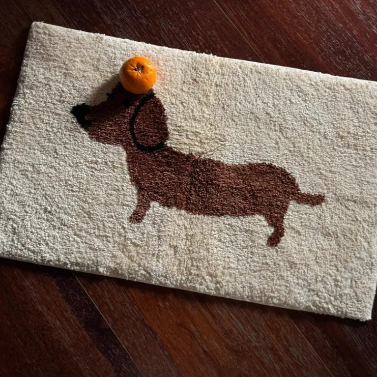 Good Luck Sausage puppy design Korean tufted floor mat cream style 50x80cm woven carpet