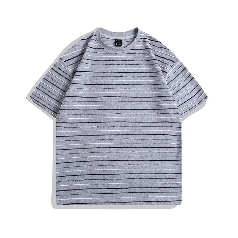 Striped loose fit short sleeve t-shirt in apricot colour with round neck collar