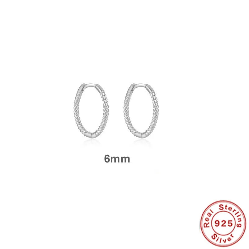 S925 Sterling Silver twisted string round ring earrings in gold or white gold plating, showing geometric design.