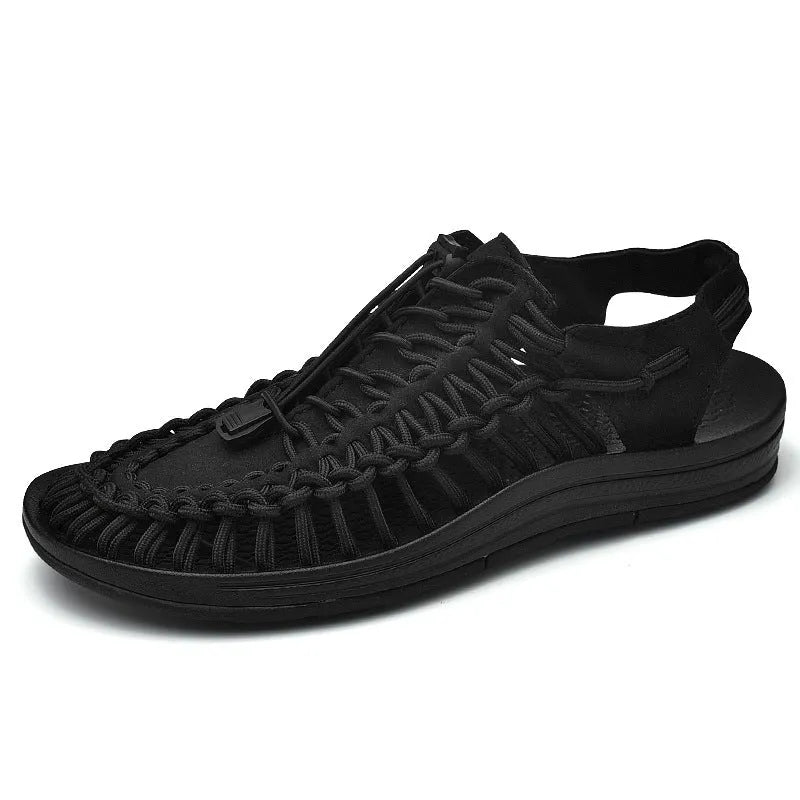 Woven Roman-style sandals with drawstring tie closure in multiple colour options
