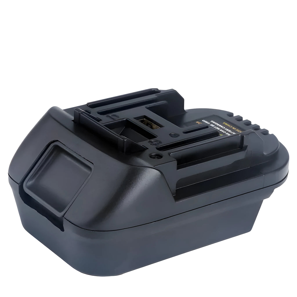 Black Milwaukee to Makita battery adapter converter measuring 125x90x65cm for DM18M tools and H99F batteries