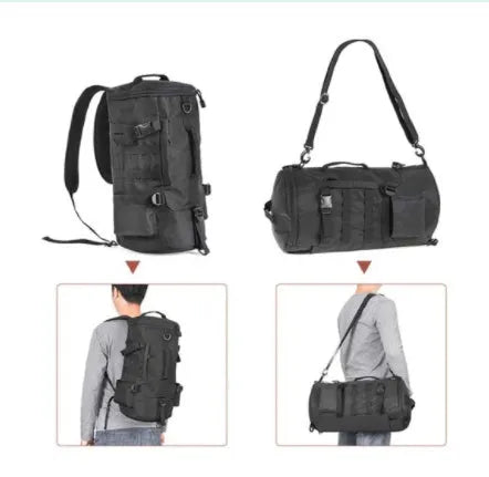 Cylinder fishing tackle backpack black polyester fabric 23L capacity 45x26x26cm