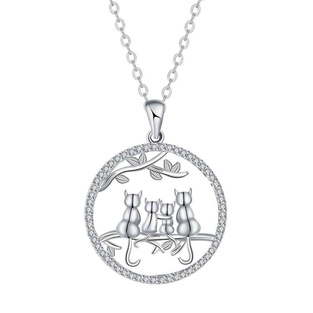 Four kitten necklace women's jewellery copper electroplated cat pendant cross chain