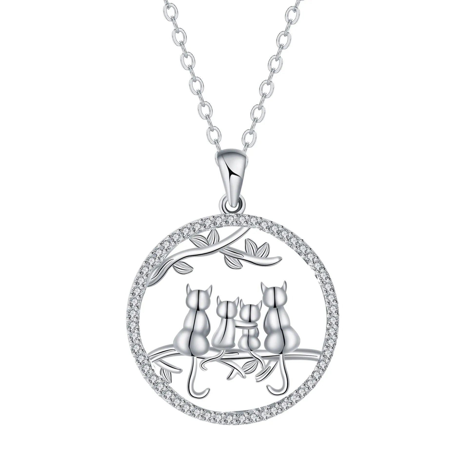 Four kitten necklace women's jewellery copper electroplated cat pendant cross chain