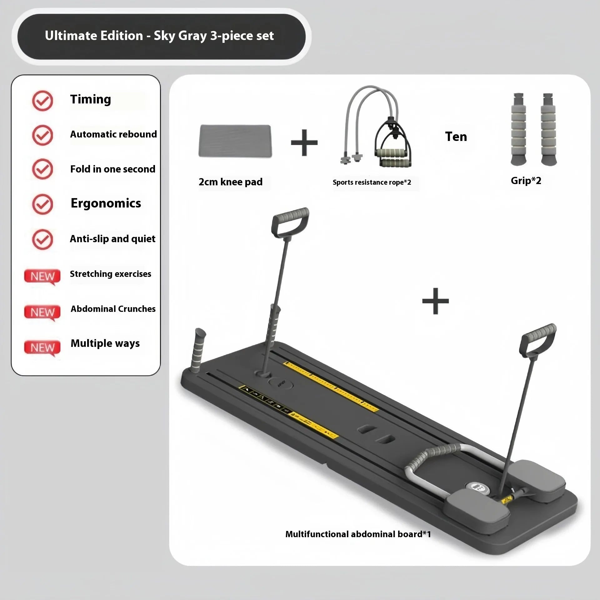 Standard purple automatic rebound abdominal wheel fitness board on floor demonstrating exercise position