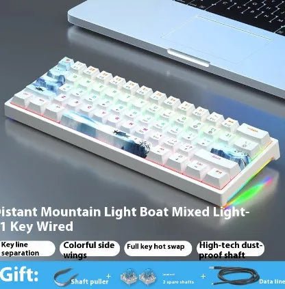 61-key mechanical keyboard with blue and white colour scheme and compact design