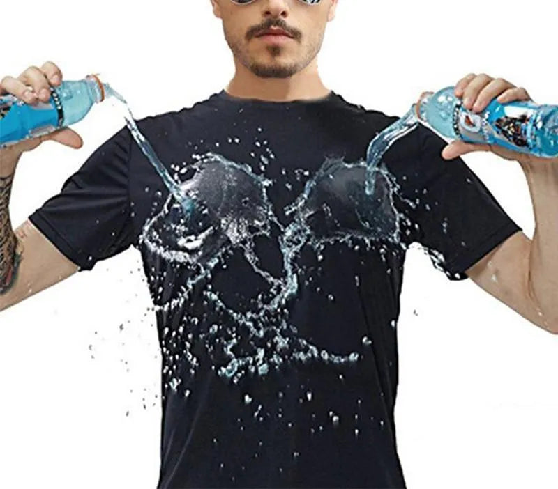 Quick-drying waterproof anti-fouling plain round neck short sleeve T-shirt in white, black, blue for unisex active wear