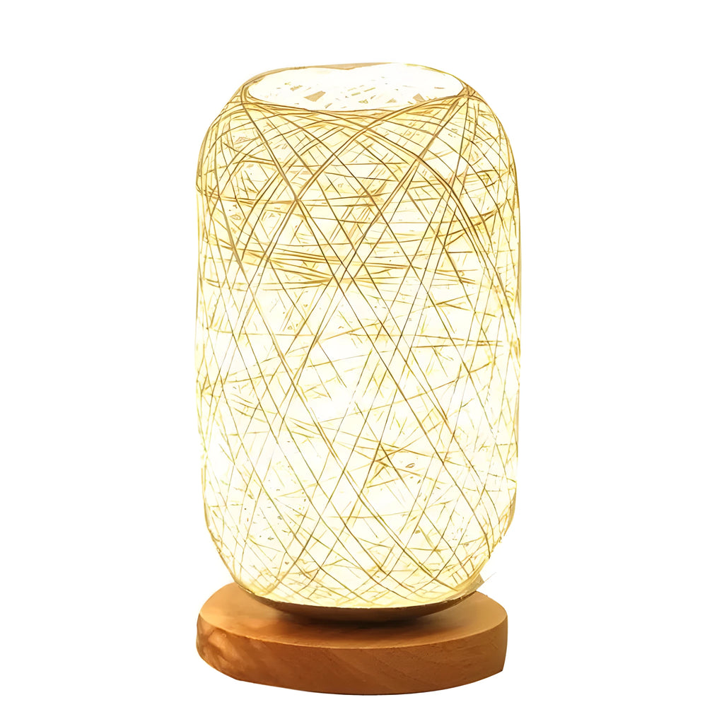 Sepak Takraw twine desk lamp with hemp rope shade and solid wood base