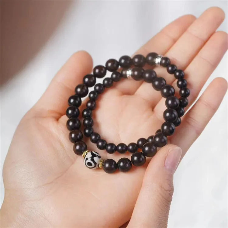 Ebony Tibetan beads bracelet with 8mm wood beads in two-circle design