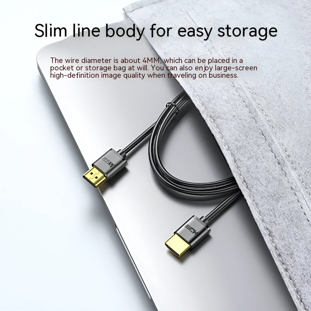 HDMI cable with gold connectors and thin flexible black cable in various lengths