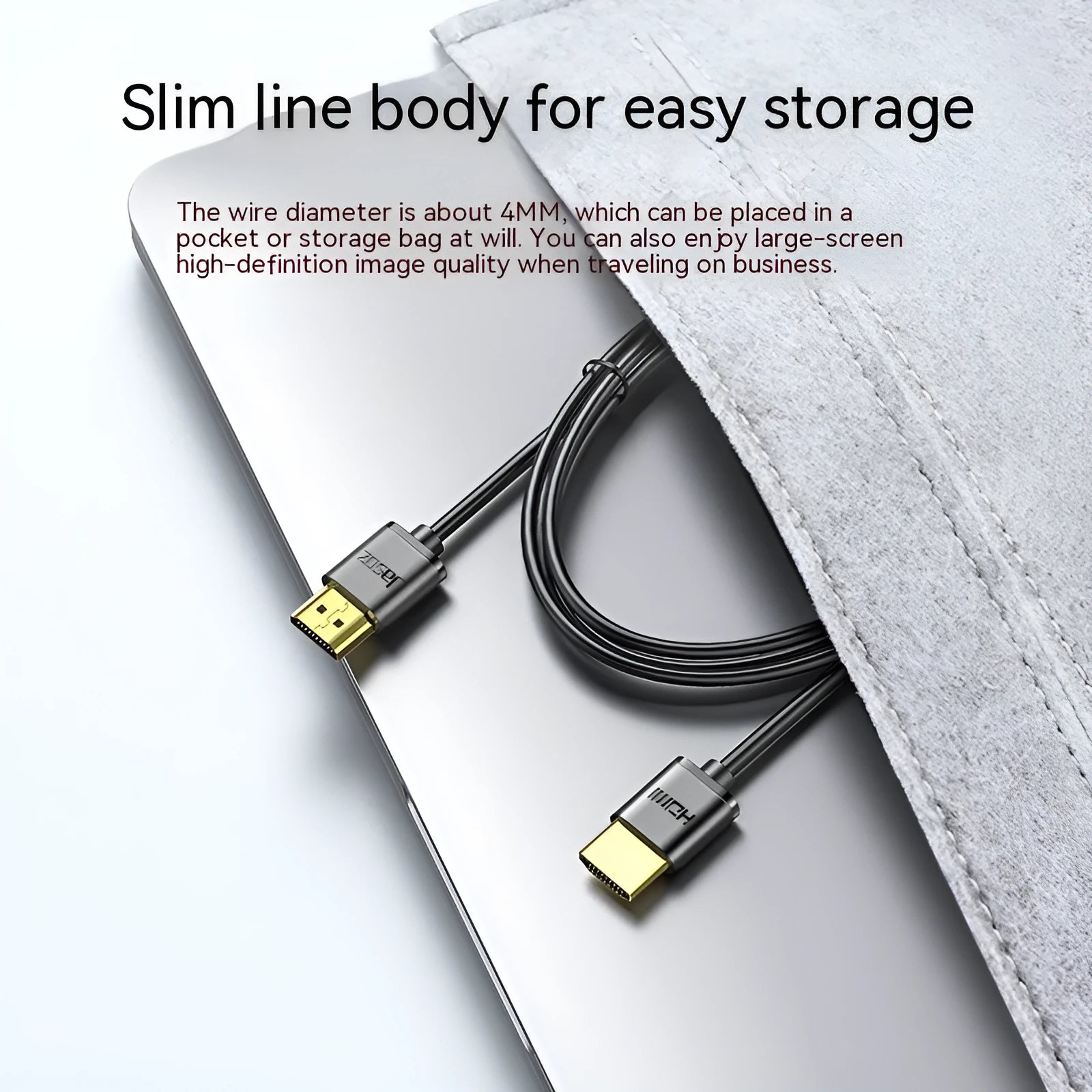 HDMI cable with gold connectors and thin flexible black cable in various lengths
