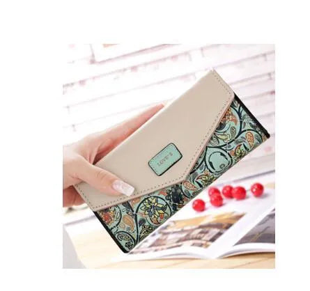 BIRDS PU leather women's wallet with flower embroidery and zipper closure in horizontal square shape
