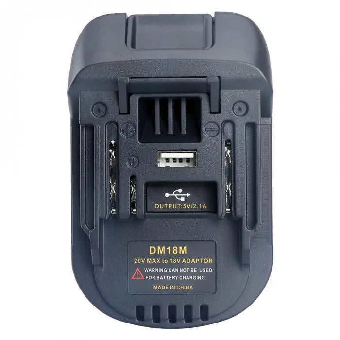 Black Milwaukee to Makita battery adapter converter measuring 125x90x65cm for DM18M tools and H99F batteries
