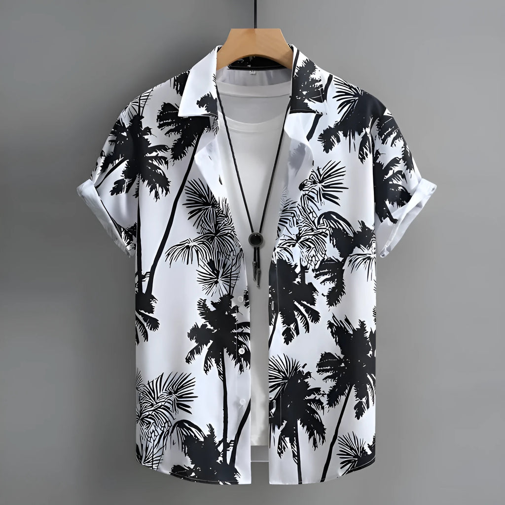 Men's Hawaiian summer shirt with 3D printed floral pattern in short sleeve cardigan style