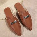 Light brown women's pointed-toe semi-slippers with a low heel and rubber sole