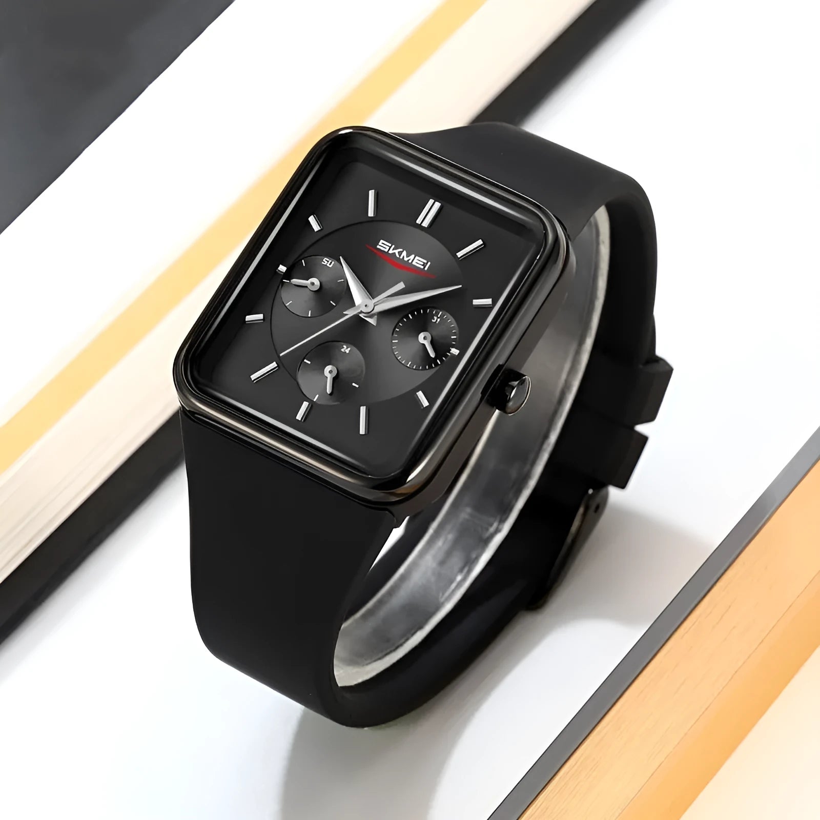 Square silicone waterproof watch for girls in multiple colour options on a wrist.