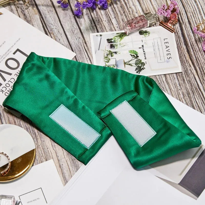Mulberry silk sleep eye mask shown in multiple colours: black, gold, blue, grey, white, pink, and green.
