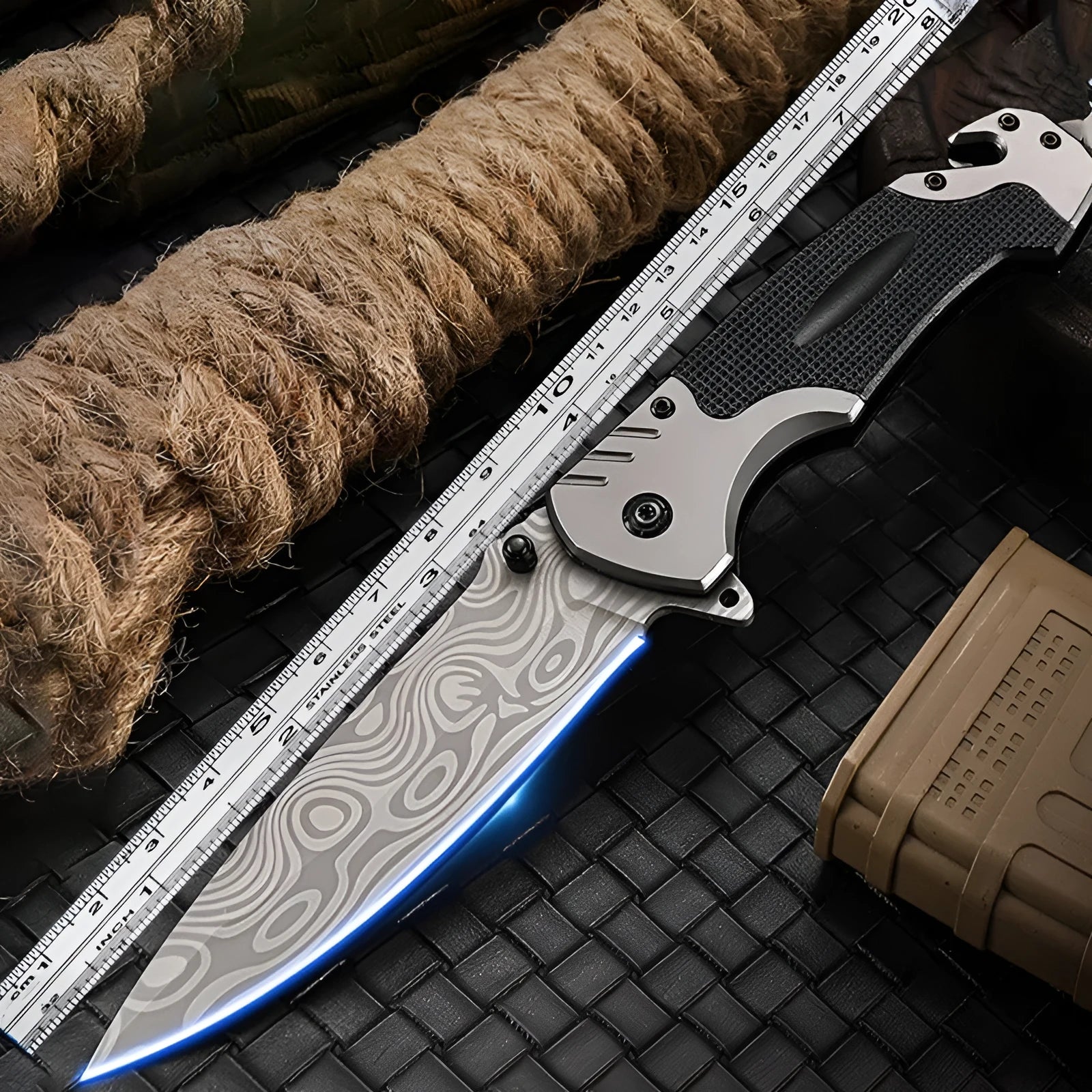 Alloy folding pocket knife shown open, highlighting blade and handle with choice of finish.