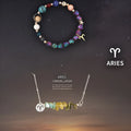 Natural stone necklace and bracelet set on display showing zodiac sign style options