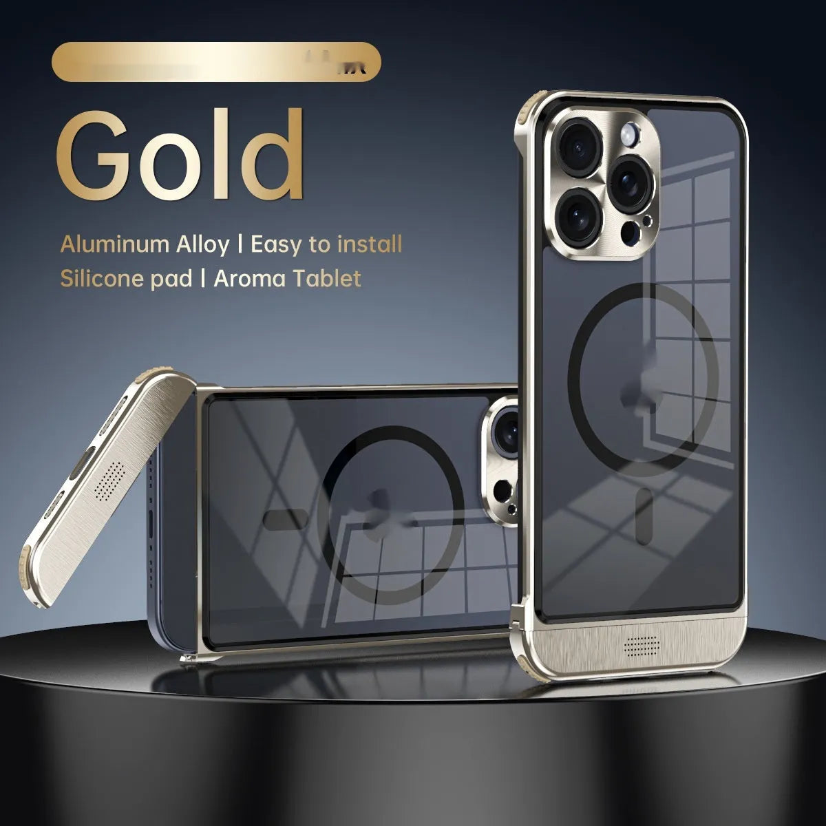 Apple phone case half pack with aluminium alloy frame and magnetic bracket, black colour option, for iPhone 15 Pro