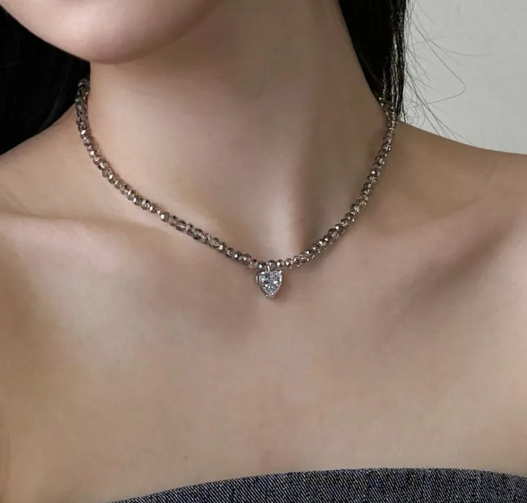 925 sterling silver heart necklace for women platinum black pendant