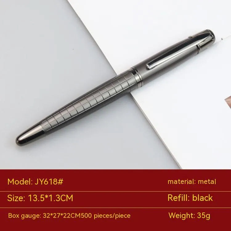 Metal roller pen with gun grey finish and replaceable ink refill for office use