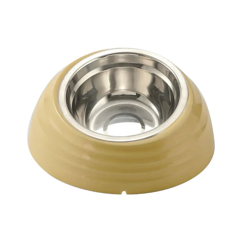 Stainless steel cat bowl in plastic stand available in beige, brown or light green colours