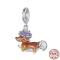 925 sterling silver Halloween magic sausage dog pendant part with pumpkin skull design, 2.4 cm height