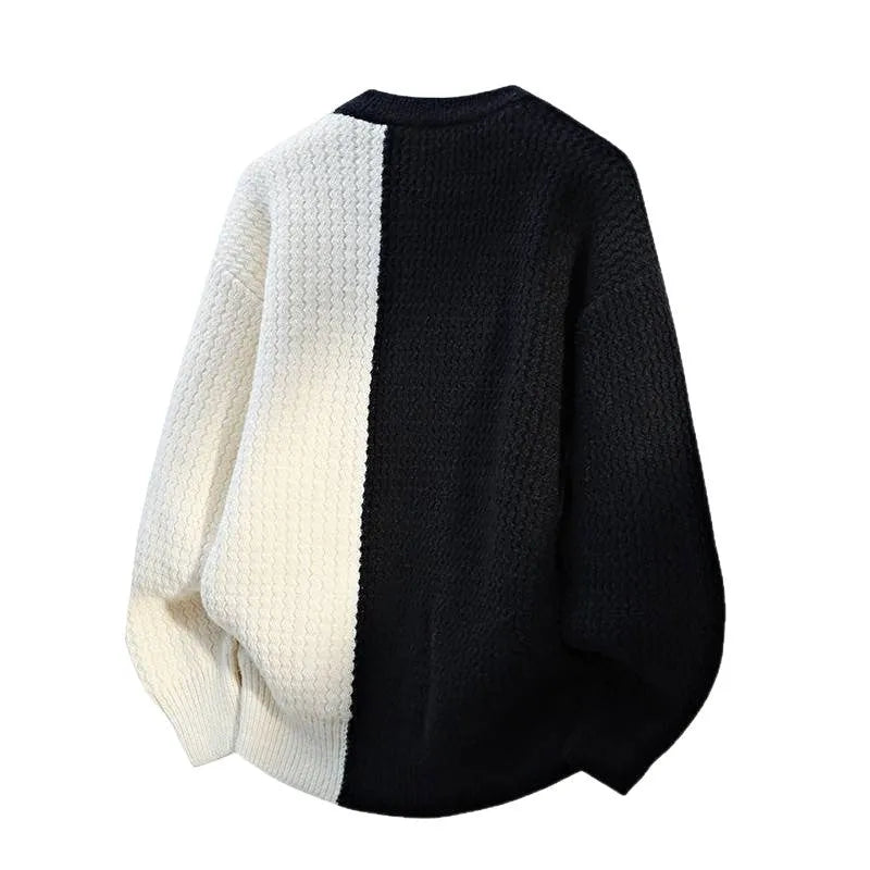 Men's fashion round neck sweater pullover in black, coffee, gray, and red colors, loose fit, thickened thermal polyester fibre, sizes M to 4XL